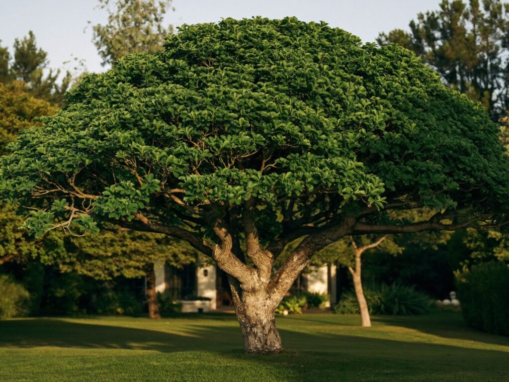 A healthy mature shade tree on a well-kept lawn