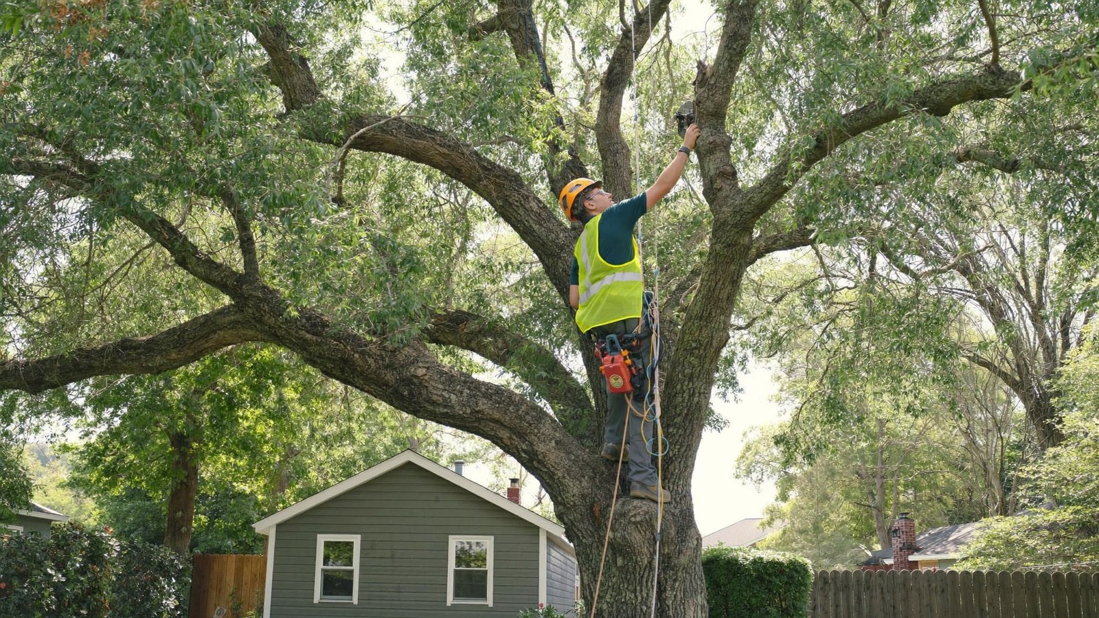 Meta Tree Service arborist climbing to remove a large tree in Western New York